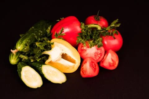 Vegetables isolated on a black background Stock Photos