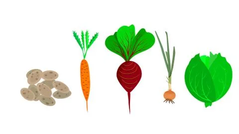 Vegetables isolated on white background. Set of cartoon vegetables. Stock Illustration