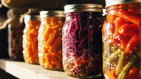 Vegetables in jar peserves Stock Footage 324429345