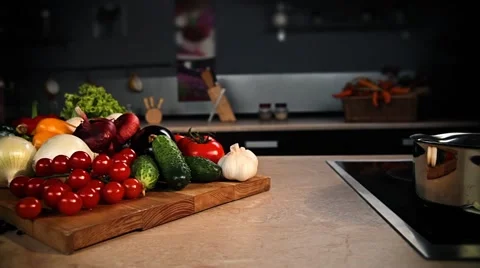 Vegetables in the kitchen interior 4 Stock Footage 45504349