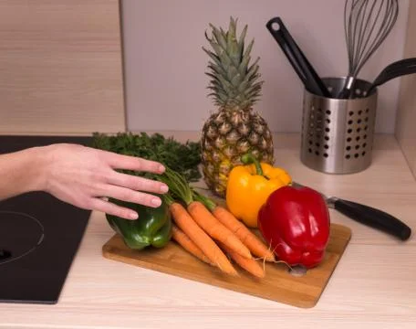 Vegetables in kitchen Stock Photos