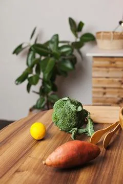 Vegetables on kitchen table Stock Photos