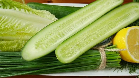 Vegetables with lemon on a plate. Stock Footage 328403260