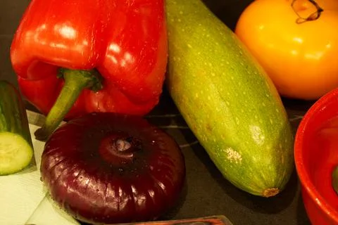 Vegetables lie on the kitchen table, cooking Stock Photos