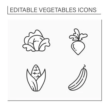 Vegetables line icons set Stock Illustration