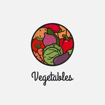 Vegetables linear logo on white icon background Stock Illustration