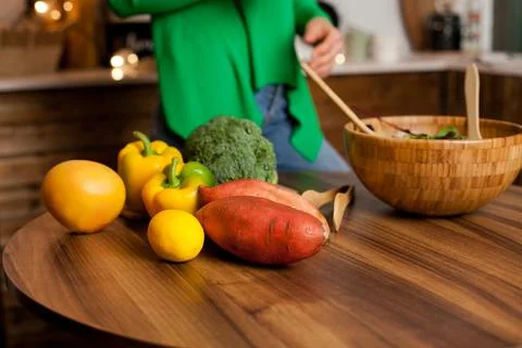 Vegetables for making salad in the kitchen Stock Photos