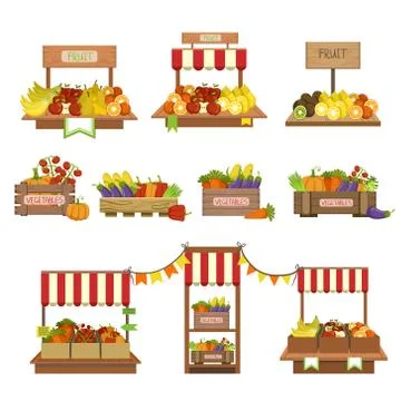 Vegetables Market Stands Set Stock-Illustration