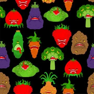Vegetables monster pattern seamless. Vegetable GMO mutant background . geneti Stock Illustration