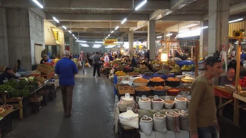 Vegetables, Nuts and Dried Beans at Kutaisi Public Market Stockbeeldmateriaal 105915731