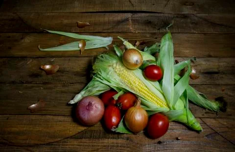 Vegetables on an old table. Stock Photos