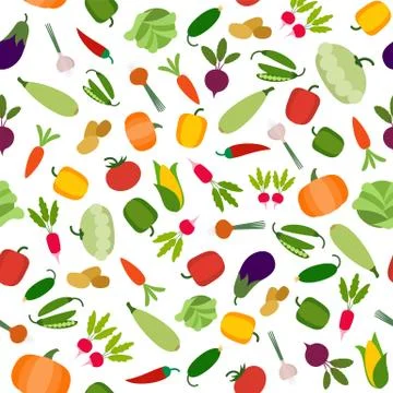Vegetables organic seamless pattern vector illustration in flat style background Stock Illustration