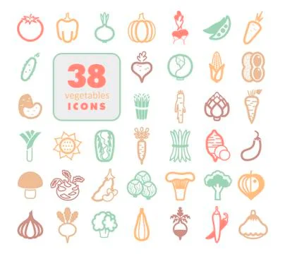 Vegetables outline icons set Stock Illustration