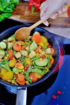 Vegetables in a pan. Stock Photos