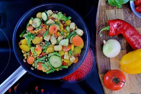 Vegetables in a pan. Stock Photos