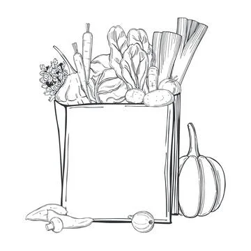 Vegetables in  paper bag. Vector illustration. . Stock Illustration