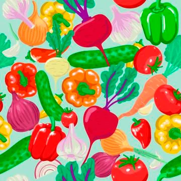Vegetables. Pattern of different vegetables for salad. Tomatoes, ogurtsy, ray Stockillustratie