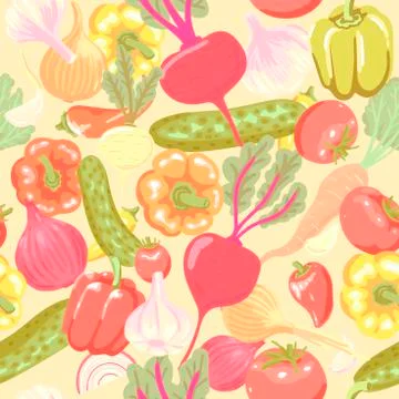 Vegetables. Pattern of different vegetables for salad. Tomatoes, ogurtsy, ray 库存插图