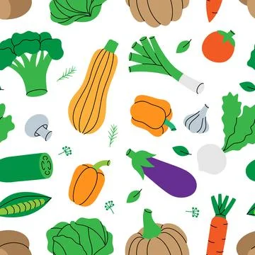 Vegetables pattern. Fresh raw vegetables. Organic vegetables menu design Stock Illustration