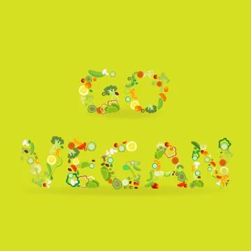 Vegetables pattern with an inscription go vegan, for web and print decoration Stock Illustration