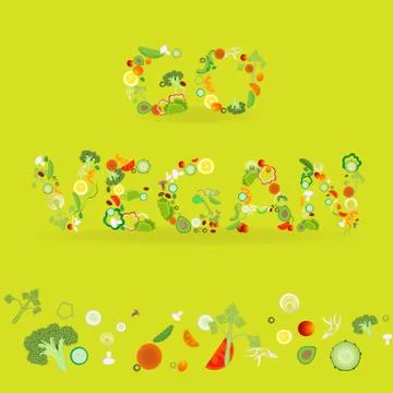Vegetables pattern with an inscription go vegan, for web and print decoration Stock Illustration