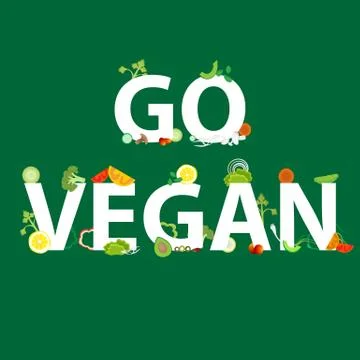 Vegetables pattern with an inscription go vegan, for web and print decoration Stock Illustration