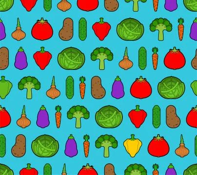 Vegetables pattern seamless. Vegetable background. Tomato and cabbage. Bell p Stock Illustration
