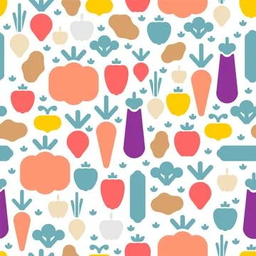 Vegetables pattern seamless. Vegetable set background. Eggplant and potatoe.. Stock Illustration