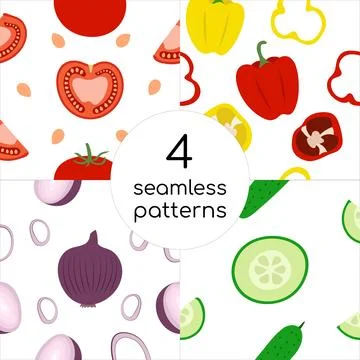 Vegetables Pattern Set. Collection prints of salad Ingredients. Tomato, cucumber Stock Illustration