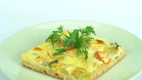 Vegetables pie with cheese on a kitchen board presentation. Stock Footage 87775388