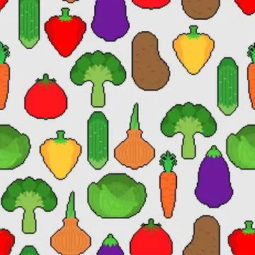 Vegetables pixel art pattern seamless. 8 bit Vegetable background . Pixelate  스톡 일러스트