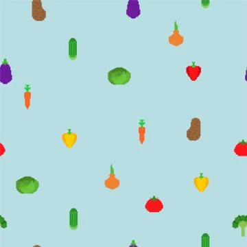 Vegetables pixel art pattern seamless. 8 bit Vegetable background . Pixelate  스톡 일러스트