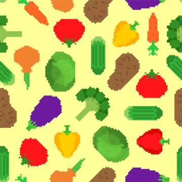 Vegetables pixel art pattern seamless. 8 bit Vegetable background . Pixelate  Stock Illustration