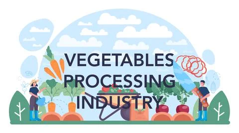 Vegetables processing industry typographic header. Idea of agriculture Illustrazione stock
