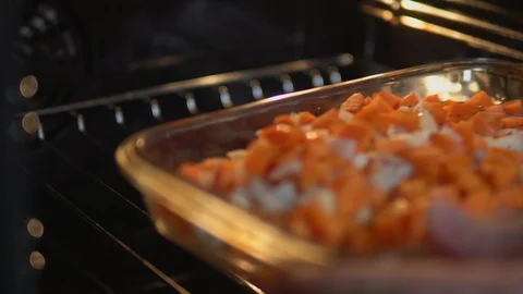Vegetables put in the oven. Close-up Stock Footage 103172553
