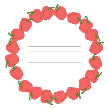 Vegetables. Red bell pepper. Round vector frame template. Stock Illustration
