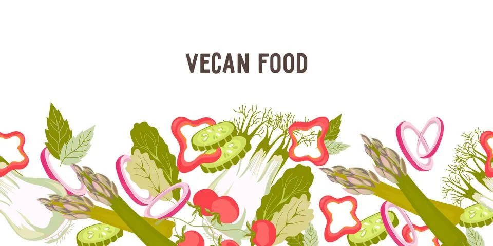 Vegetables repeatable background or seamless border design, hand drawn vector Stock Illustration