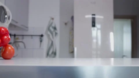 Vegetables rolling on the table, tomato , onion, food porn, 120fps, 2.6k Stock Footage 130799882