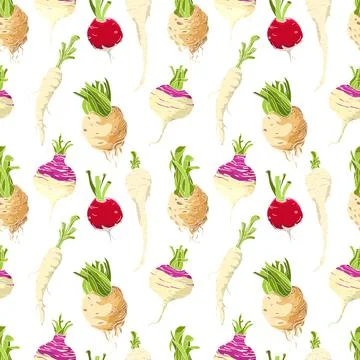 Vegetables roots pattern over white background Stock Illustration