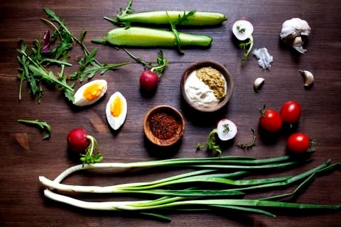 Vegetables on rustic table Stock Photos