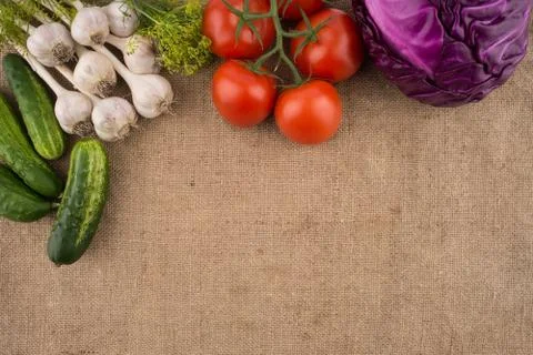 Vegetables on sacking. Stock Photos