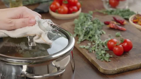 Vegetables in saucepan dinner Video stock 207478442