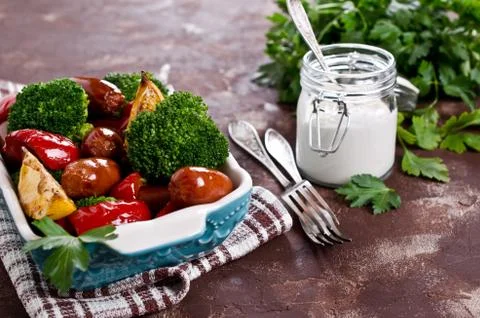 Vegetables with sausage Stock Photos