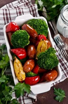 Vegetables with sausage Stock Photos