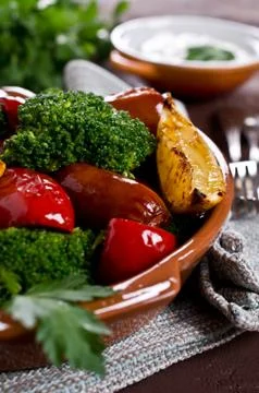 Vegetables with sausage Stock Photos