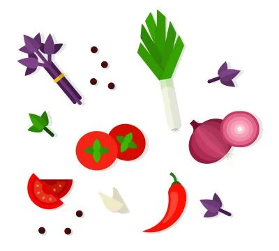 Vegetables scattered on white vector flat isolated Stock Illustration