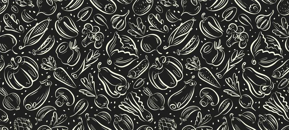 Vegetables seamless pattern. Background farm food concept vector illustration Stock Illustration