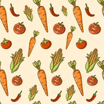 Vegetables Seamless Pattern Background Stock Illustration