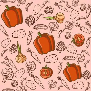 Vegetables Seamless Pattern Background Stock Illustration