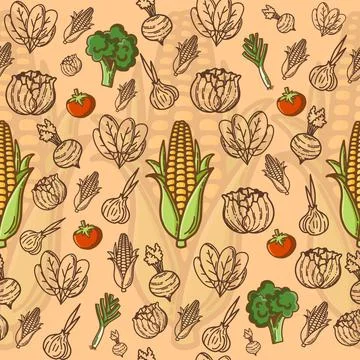 Vegetables Seamless Pattern Background Stock Illustration
